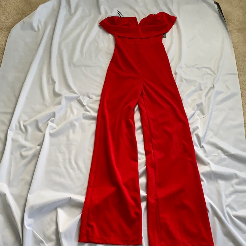 Lulus red strapless red jumpsuit size small